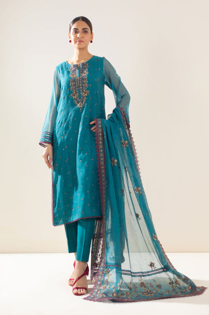 3 Piece Unstitched Embroidered Khaddi Net Suit