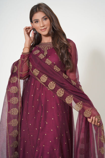 Unstitched 3 Piece Embroidered Khaddi Net Suit