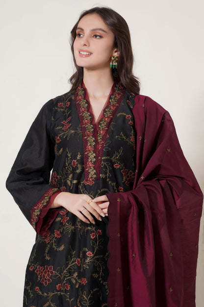 3 Piece Unstitched Embroidered Cotton Net Suit