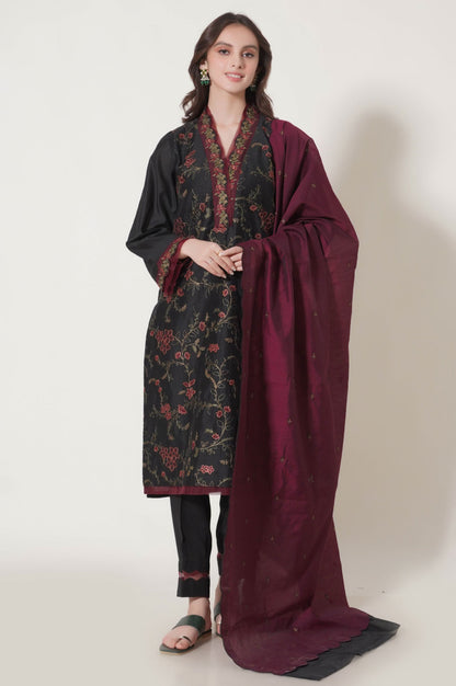 3 Piece Unstitched Embroidered Cotton Net Suit