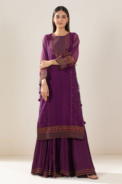 3 Piece Unstitched Embroidered Khaddi Net Suit