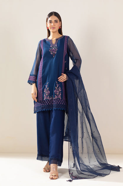 3 Piece Unstitched Embroidered Khaddi Net Suit