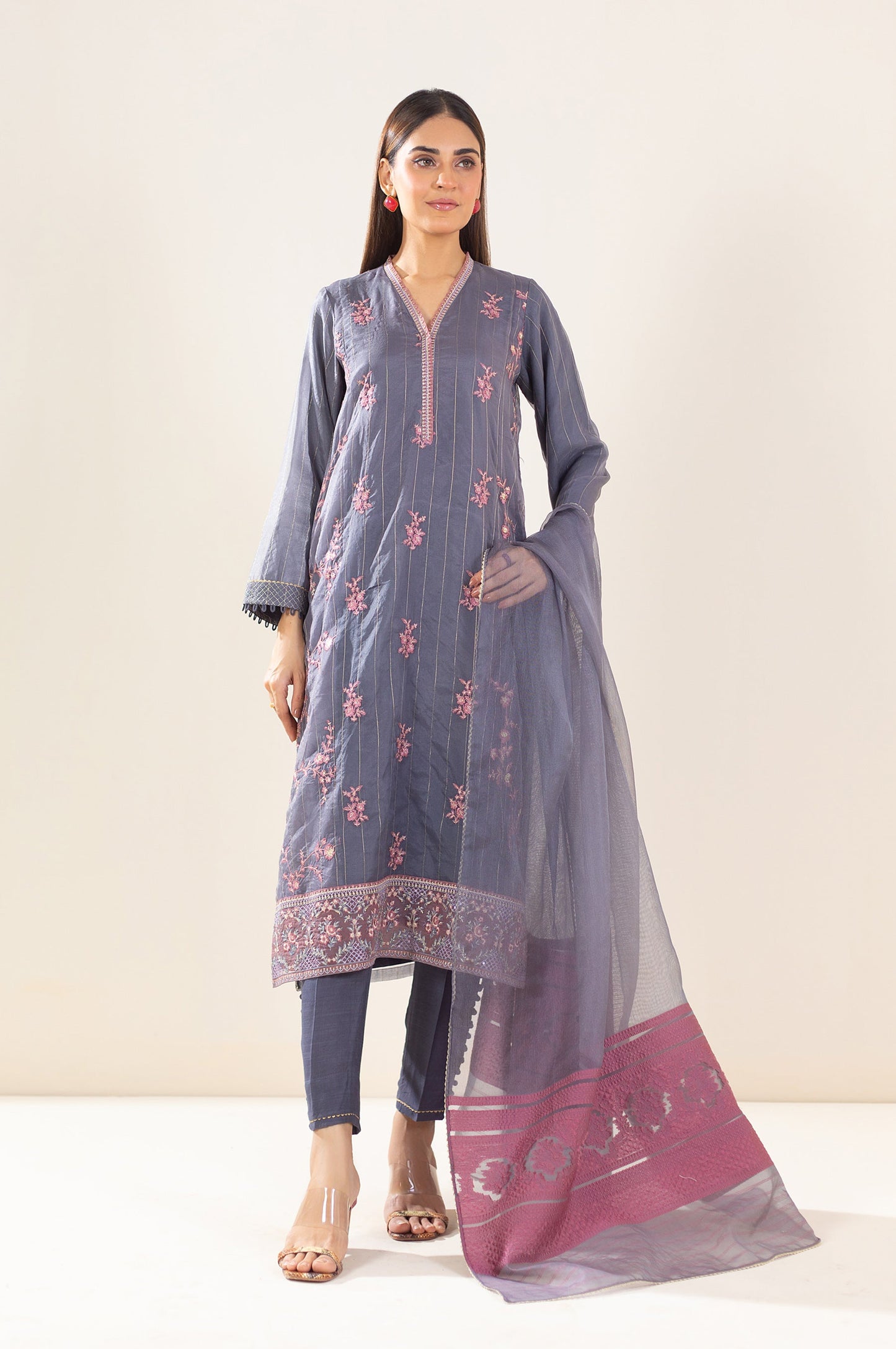 3 Piece Unstitched Embroidered Organza Suit