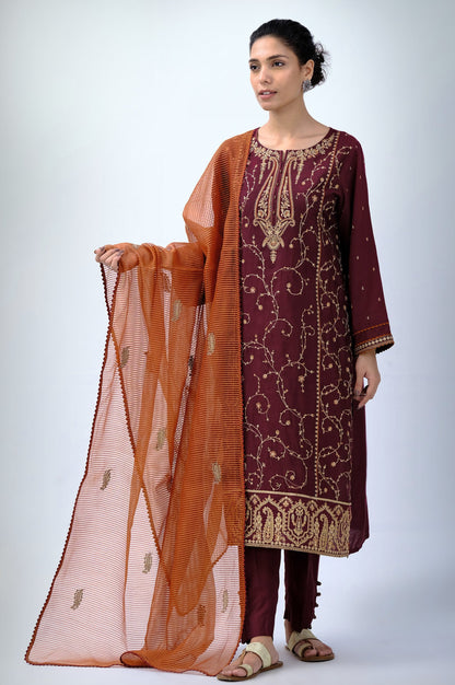 3 Piece Unstitched Embroidered Cotton Silk Suit