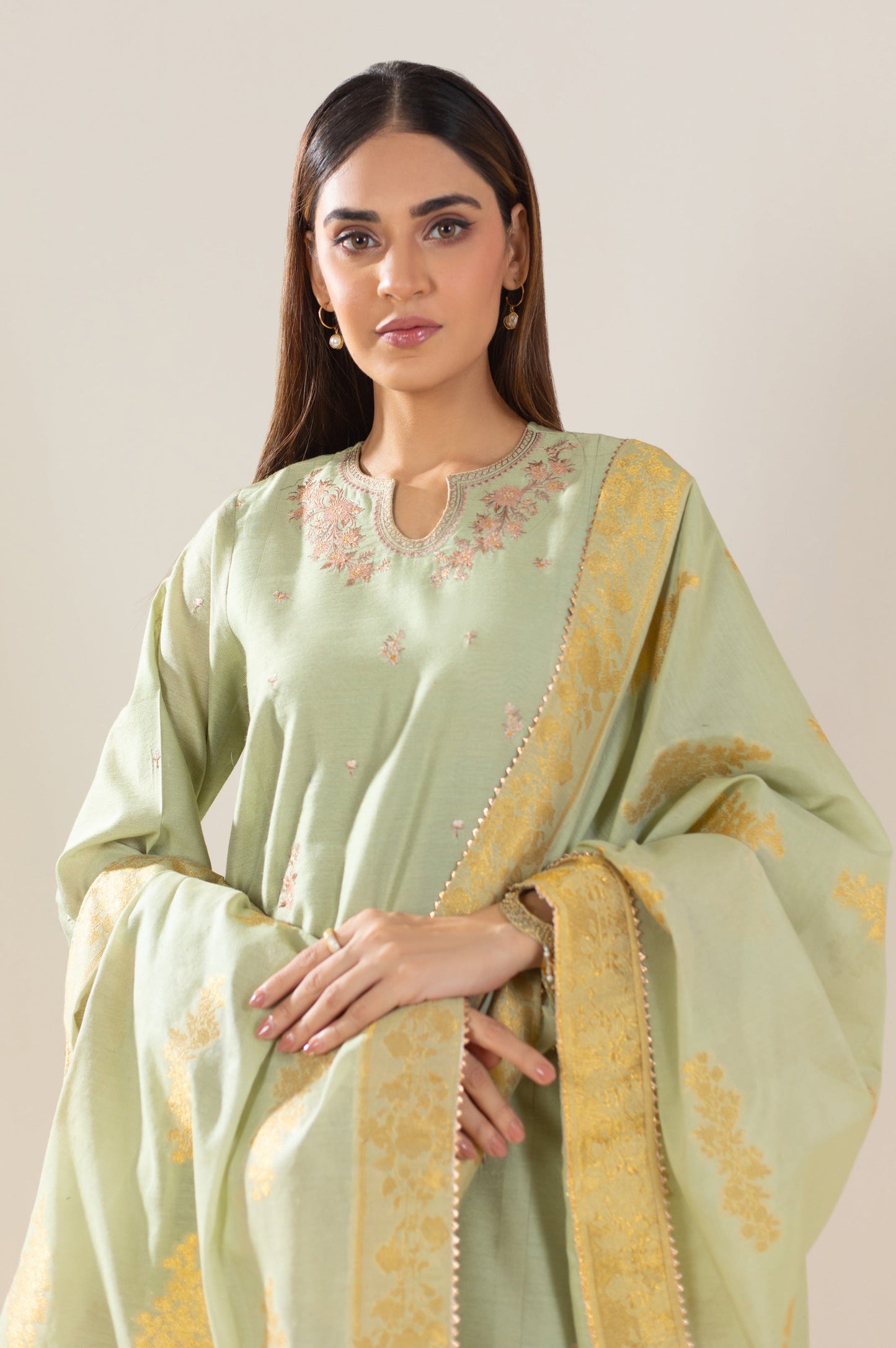 Unstitched 3 Piece Embroidered Cotton Net Suit