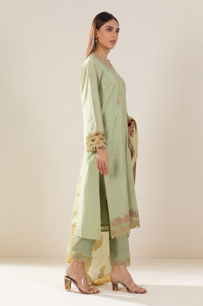 Unstitched 3 Piece Embroidered Cotton Net Suit