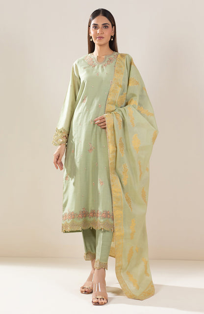 Unstitched 3 Piece Embroidered Cotton Net Suit