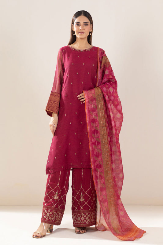 3 Piece Unstitched Embroidered Khaddi Net Suit