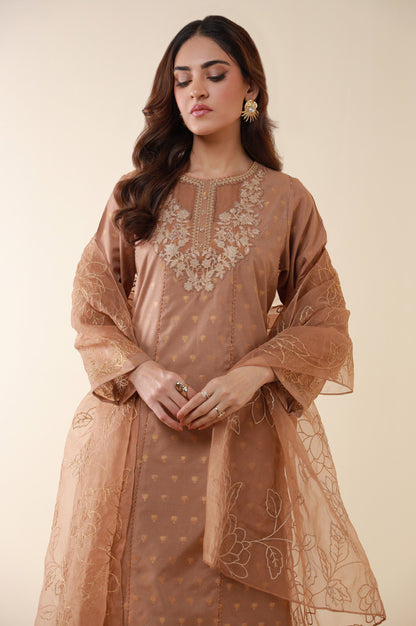 Unstitched 3 Piece Embroidered Zari Jacquard Suit