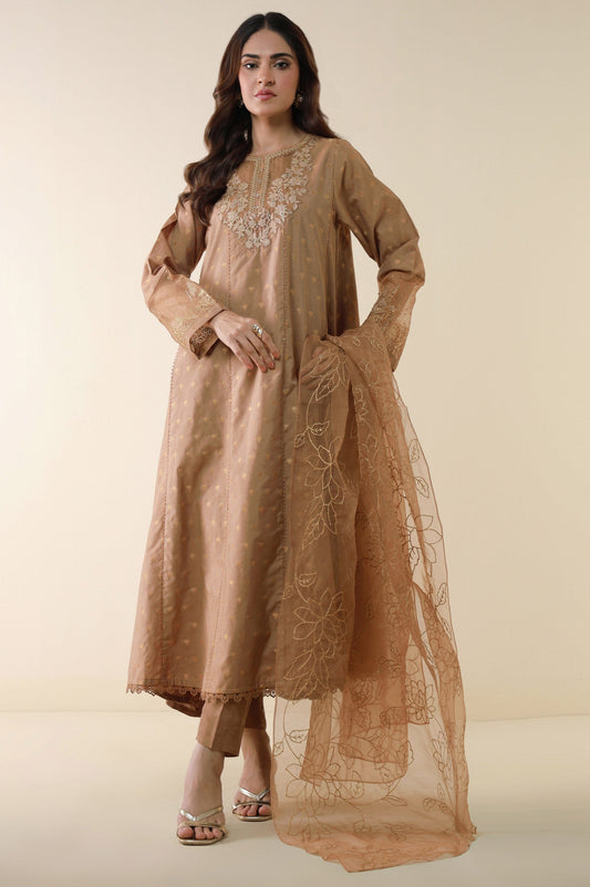 Unstitched 3 Piece Embroidered Zari Jacquard Suit