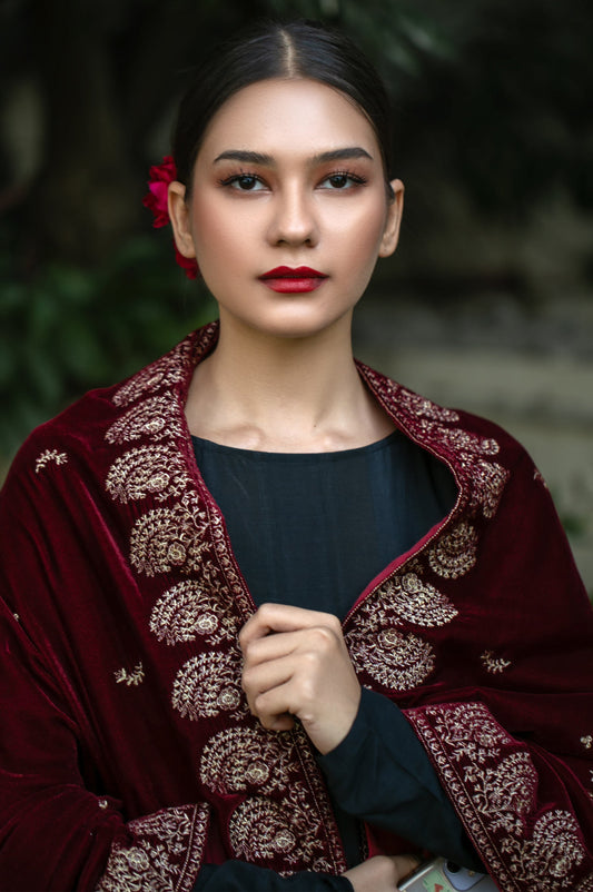 Embroidered Velvet Shawl