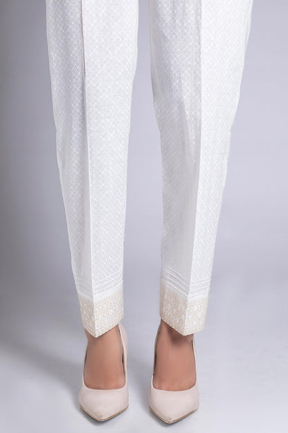 White Paste Embroidered Cigarette Pants