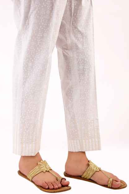 Embroidered Cambric Pants - White Paste