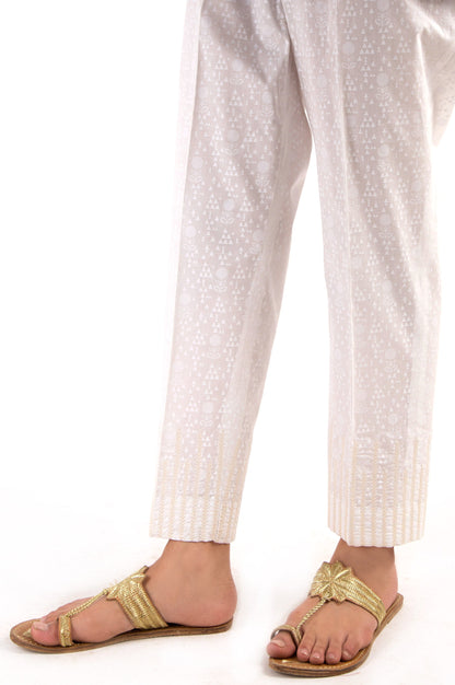 Embroidered Cambric Pants - White Paste