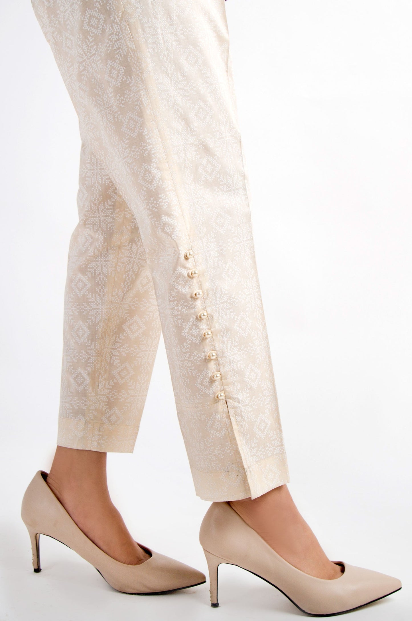Embellished Cigarette Pants - Beige