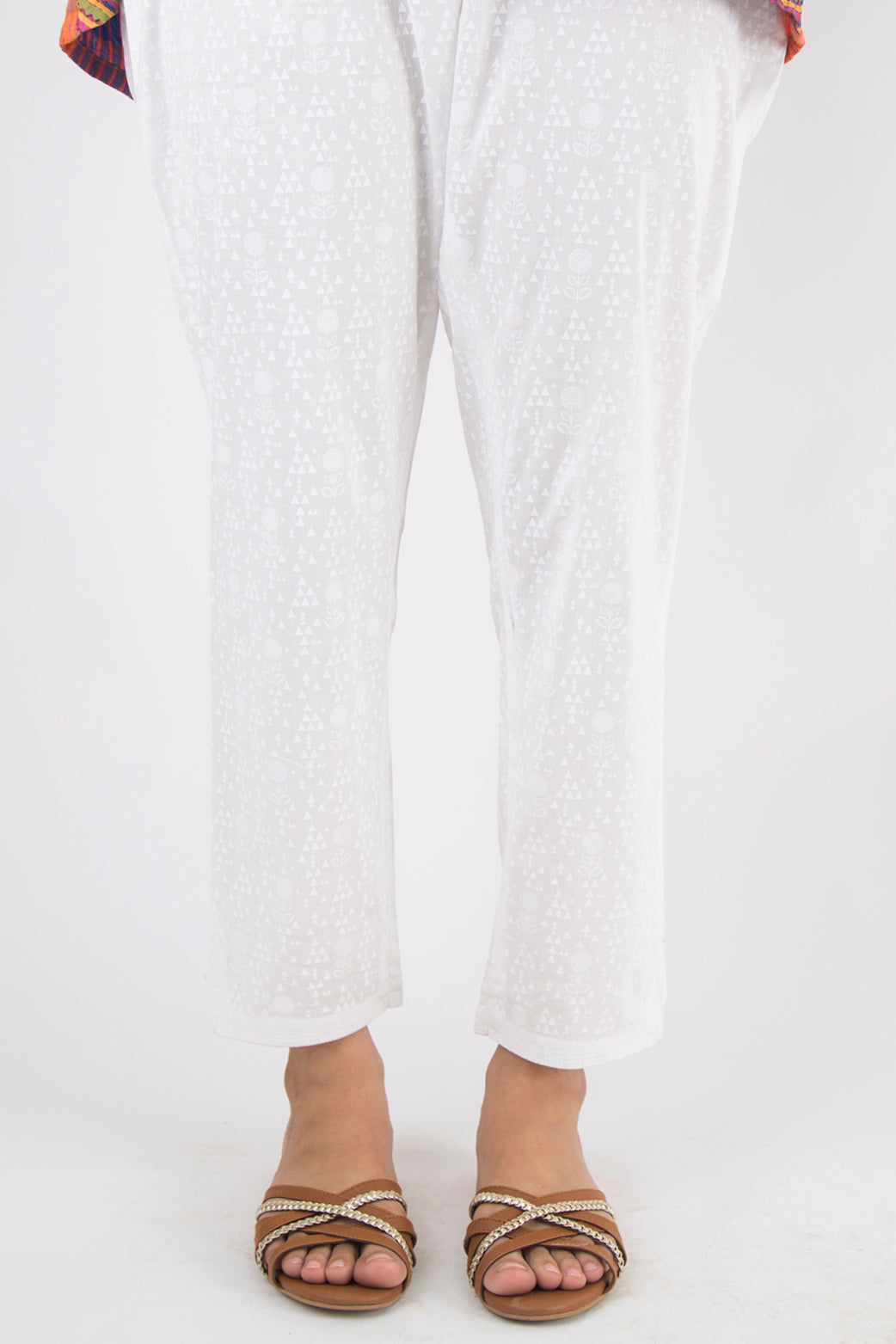 Embellished Cigarette Pants - White Paste
