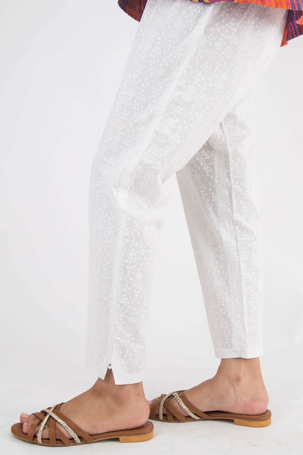 Embellished Cigarette Pants - White Paste