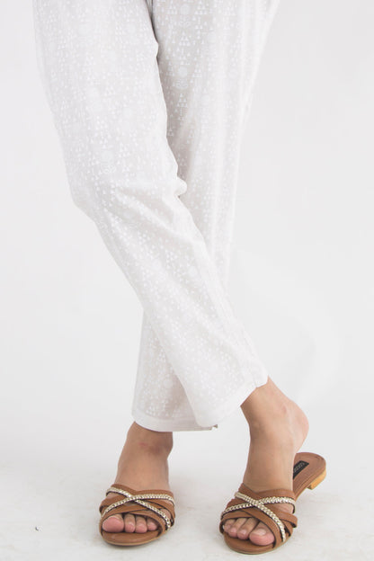 Embellished Cigarette Pants - White Paste