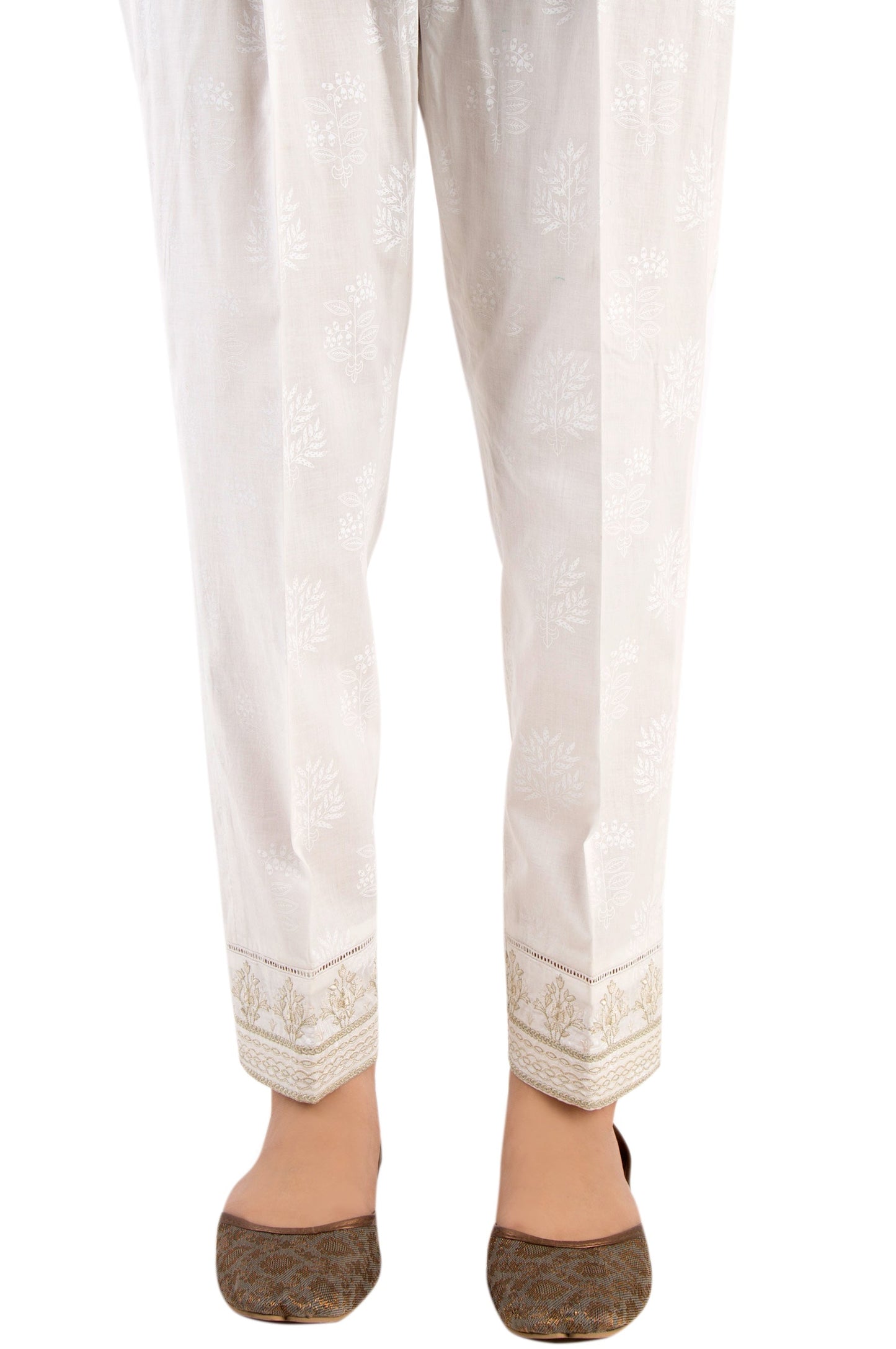 Embroidered Cigarette Pants - White Paste/White