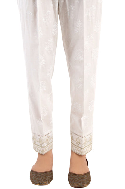 Embroidered Cigarette Pants - White Paste/White
