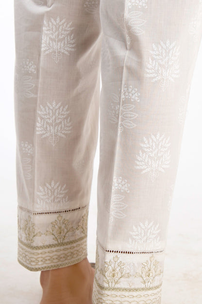Embroidered Cigarette Pants - White Paste/White