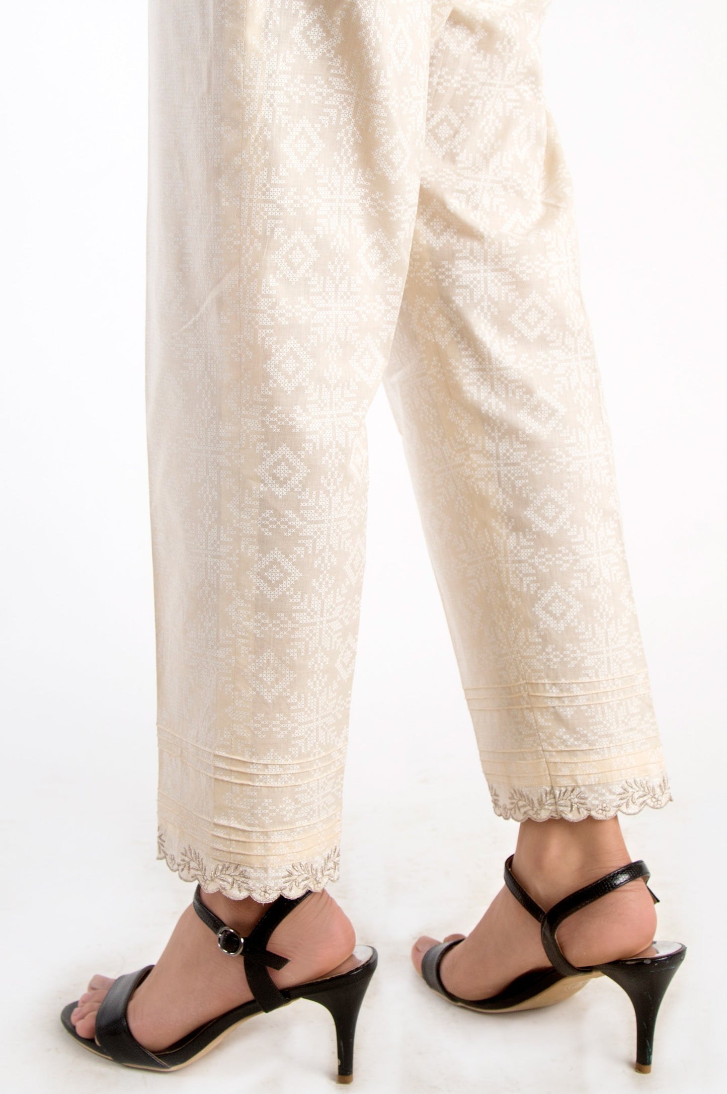 Embellished Cigarette Pants - White Paste/Beige