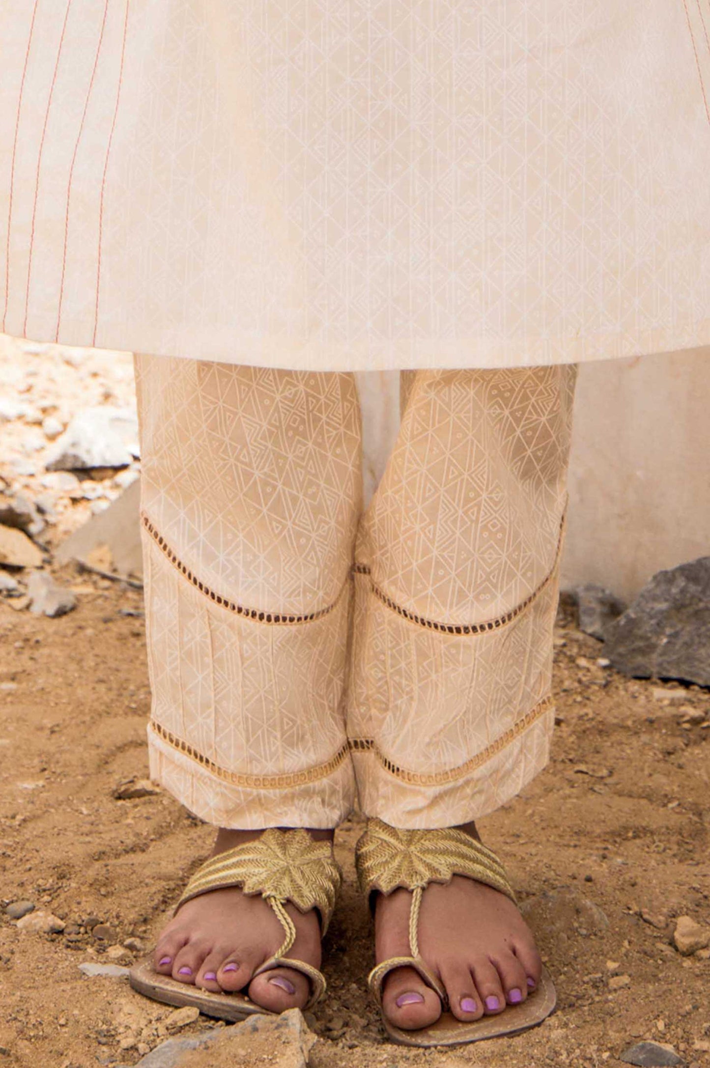 Embellished cigarette Pants  - Beige