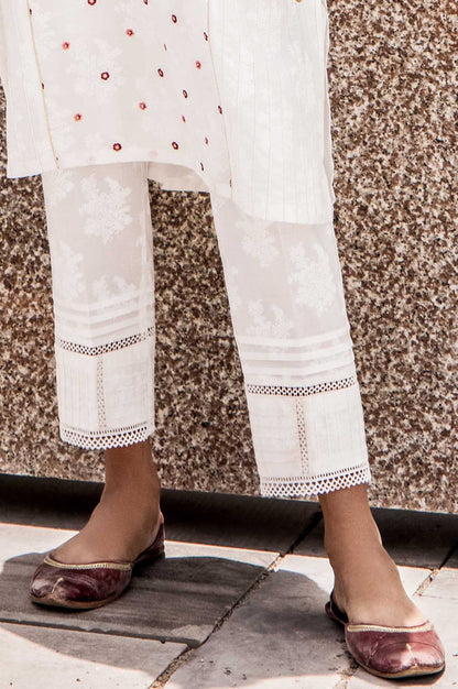 Embellished Cambric Cigarette Pants  - White