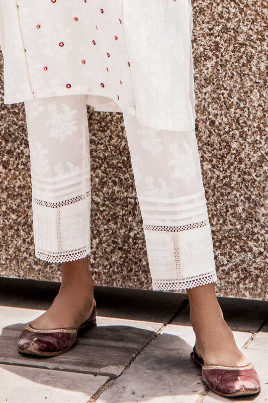 Embellished Cambric Cigarette Pants  - White