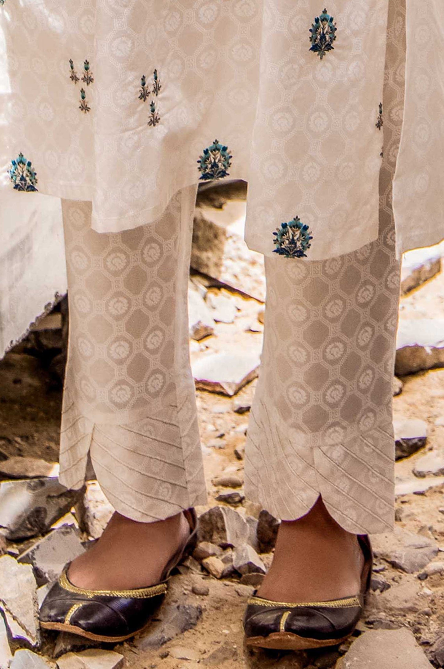 Embellished Cigarette Pants  - White