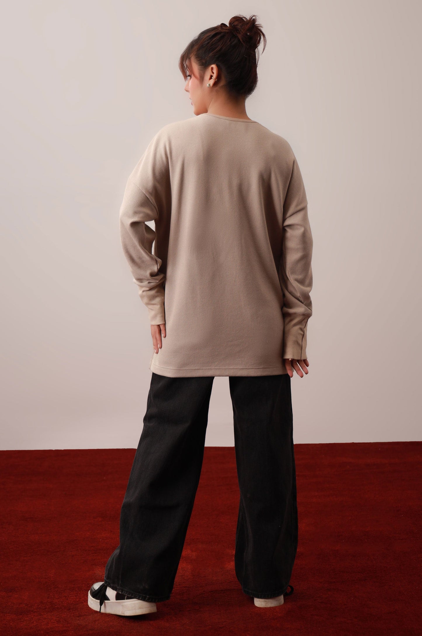 Beige Round Neck Western Top