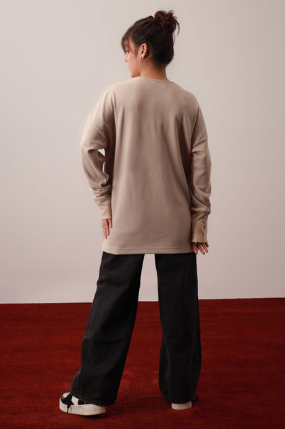 Beige Round Neck Western Top