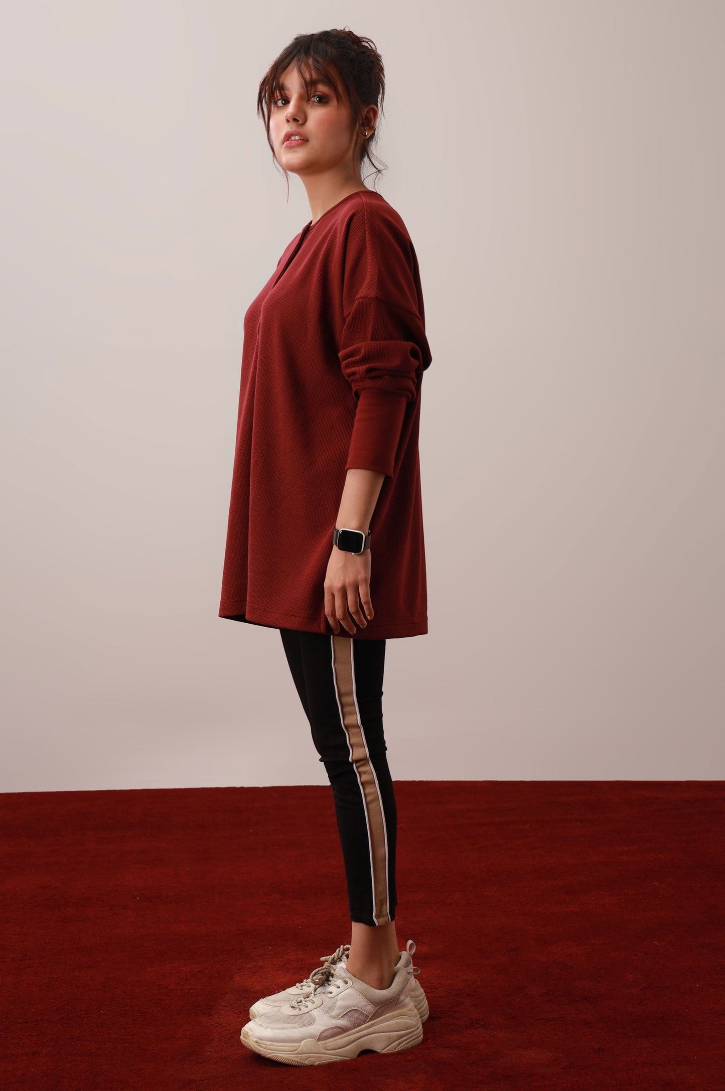 Burgundy Round Neck Western Top