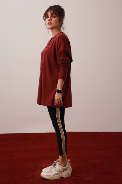 Burgundy Round Neck Western Top