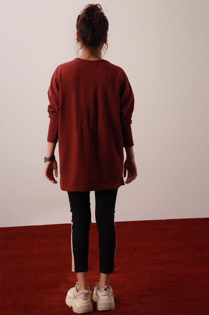 Burgundy Round Neck Western Top