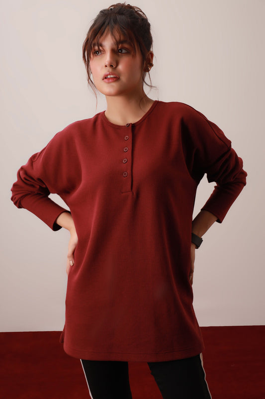 Burgundy Round Neck Western Top