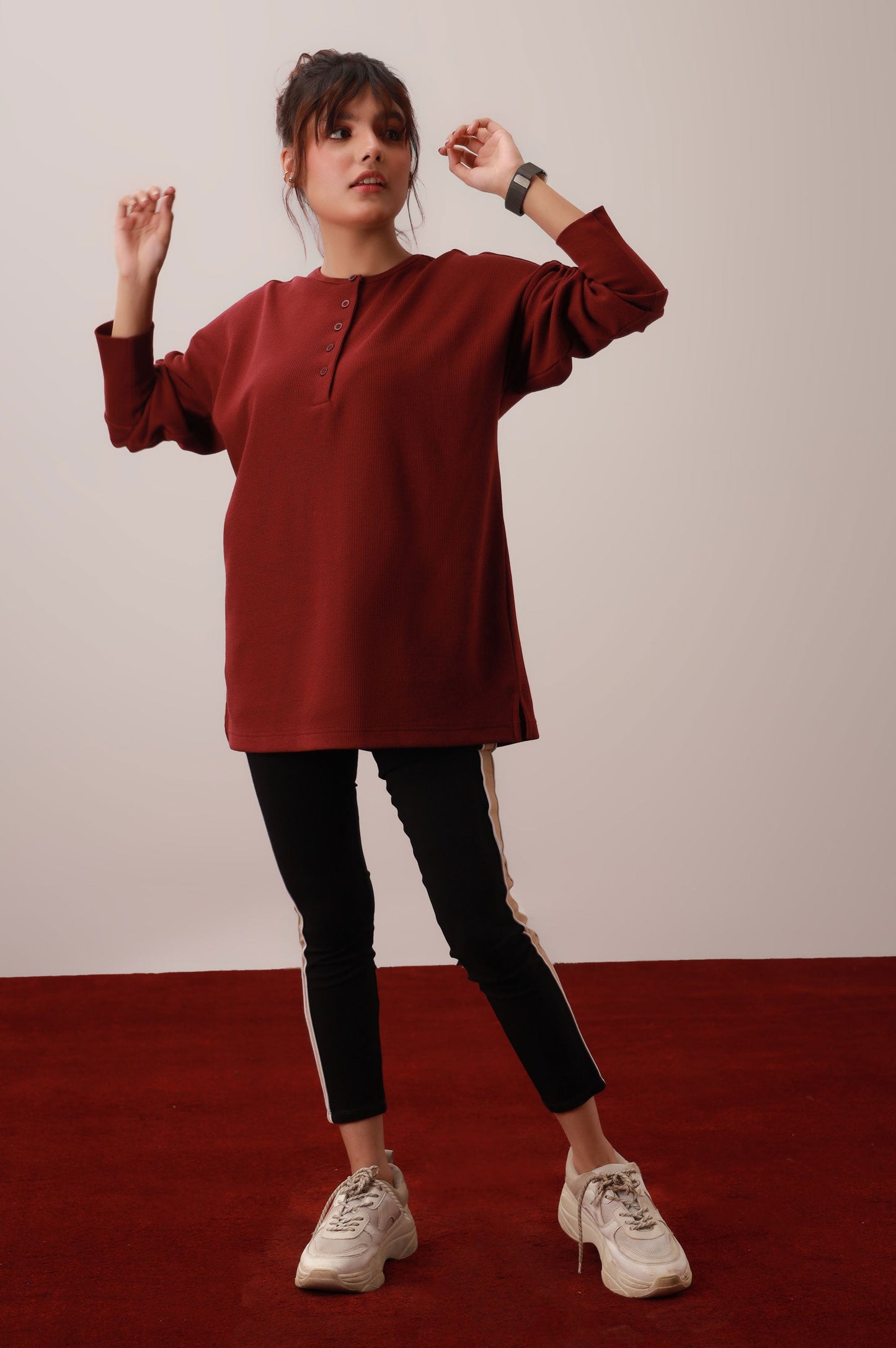 Burgundy Round Neck Western Top