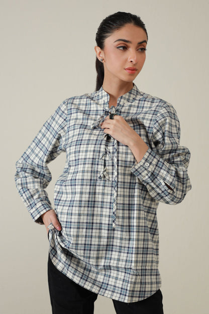 Western Top - Blue/Off White