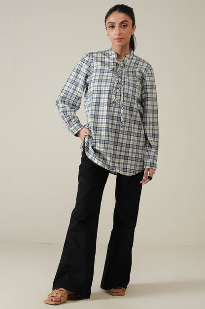 Western Top - Blue/Off White
