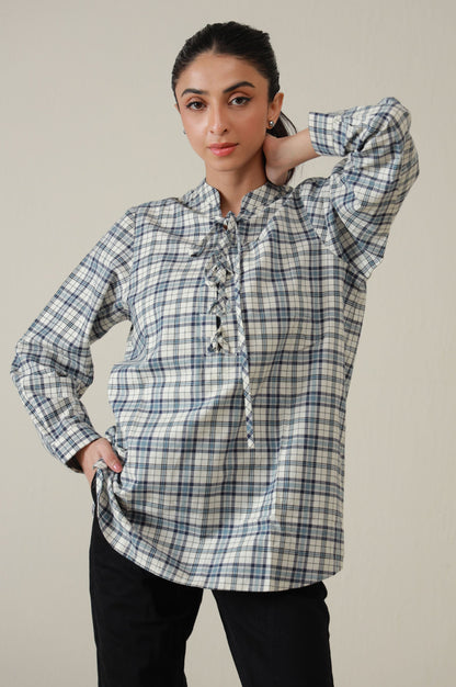 Western Top - Blue/Off White