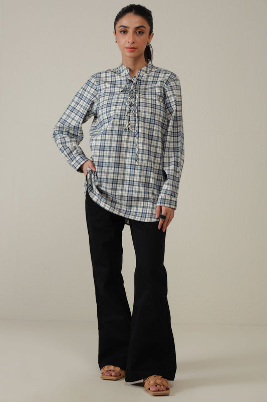 Western Top - Blue/Off White