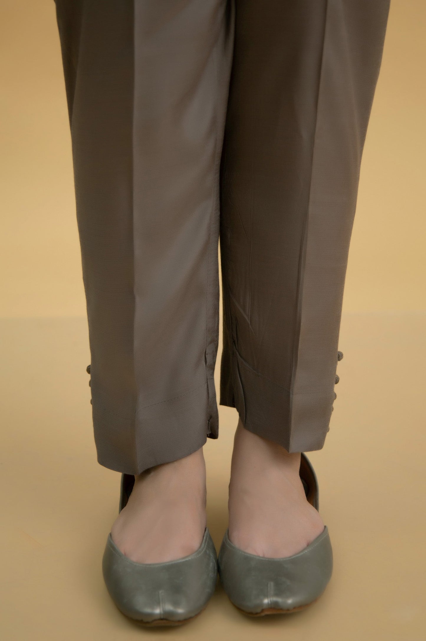 Basic Raw Silk Cigarette Pants - Grey