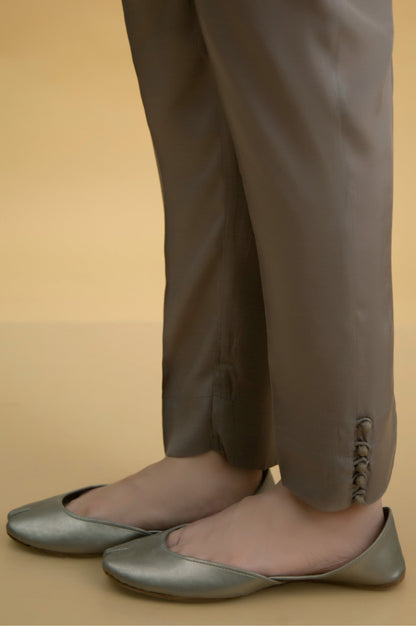 Basic Raw Silk Cigarette Pants - Grey
