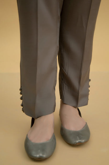 Basic Raw Silk Cigarette Pants - Grey