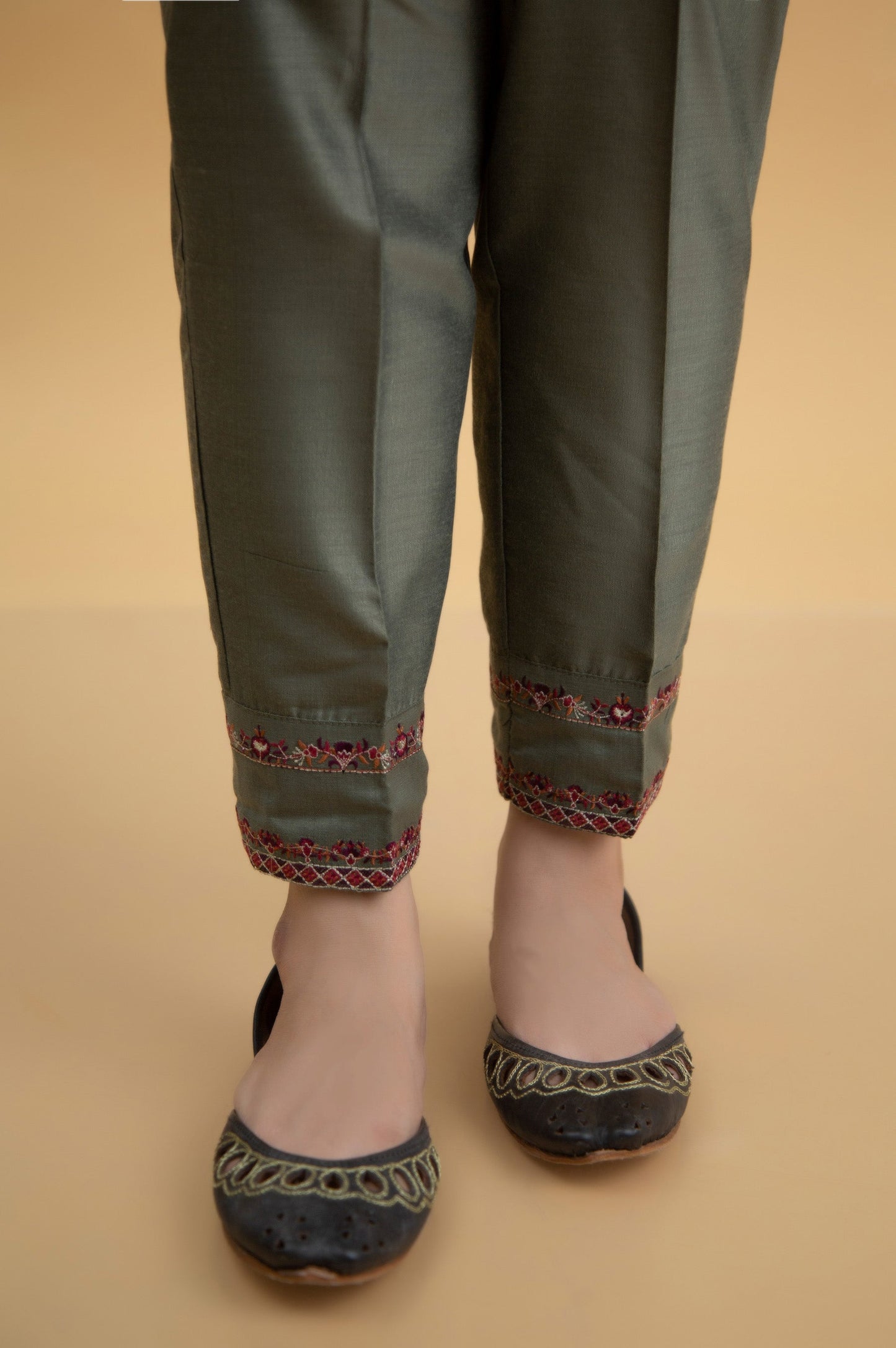 Basic Cotton Silk Cigarette Pants - Green