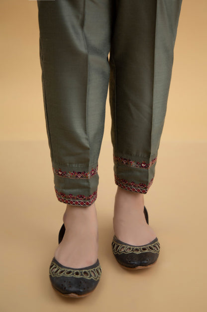 Basic Cotton Silk Cigarette Pants - Green