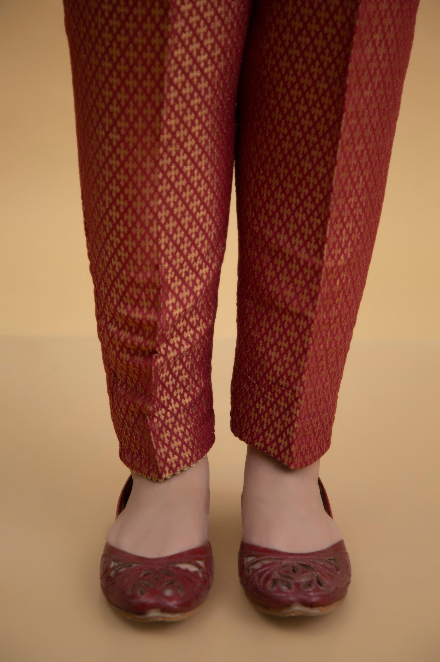 Basic Jamawar Cigarette Pants - Peach