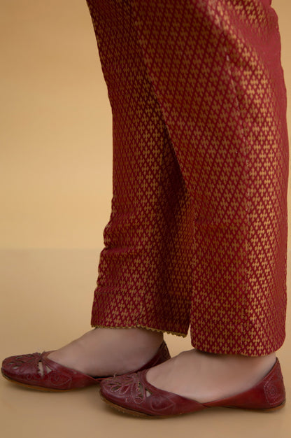 Basic Jamawar Cigarette Pants - Peach