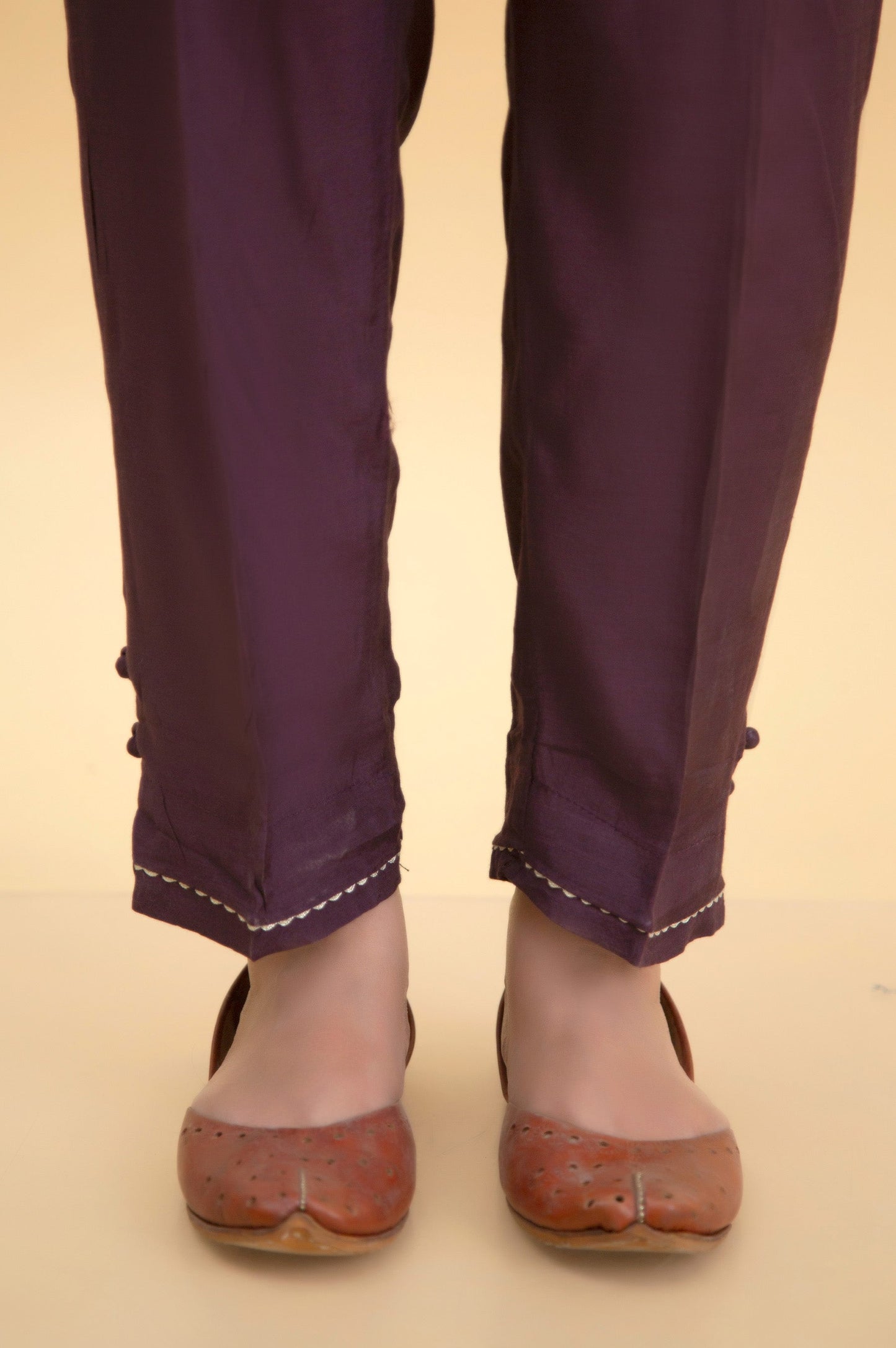 Basic Raw Silk Cigarette Pants - Purple