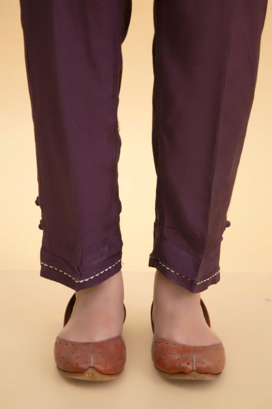 Basic Raw Silk Cigarette Pants - Purple